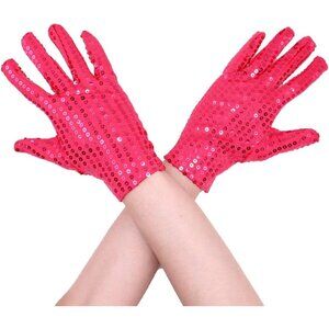 Women's Sparkling Sequin Rose Red Glitter Short Length Gloves Party Cosplay